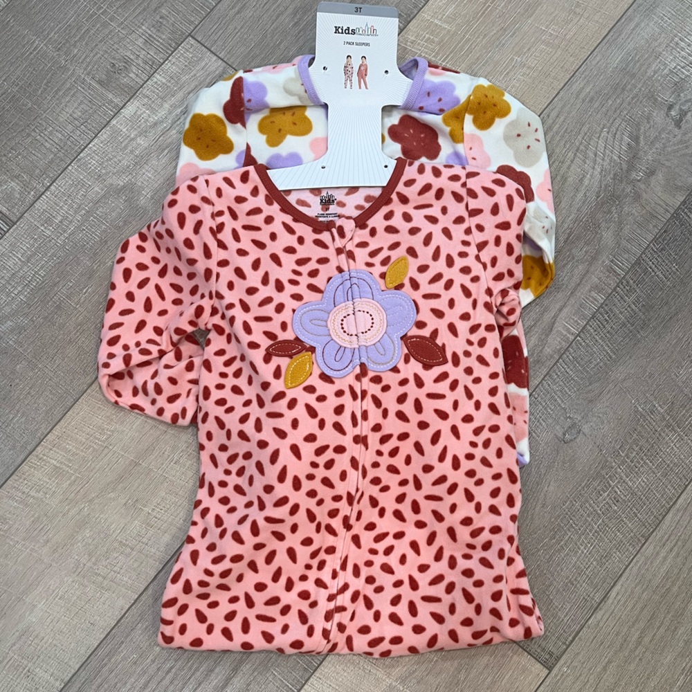 NWT Set of 2 Pink Floral Toddler Footie PJs